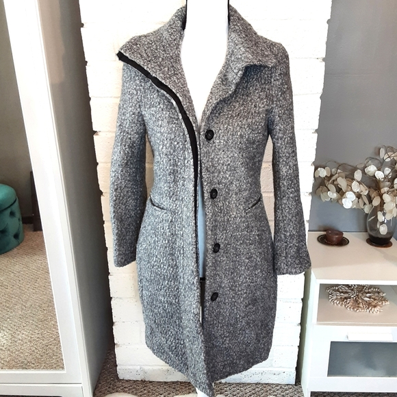 H&M Jackets & Blazers - H&M Gray Popcorn Wool Blend Knit Button Front Fitted Long Winter Jacket Coat